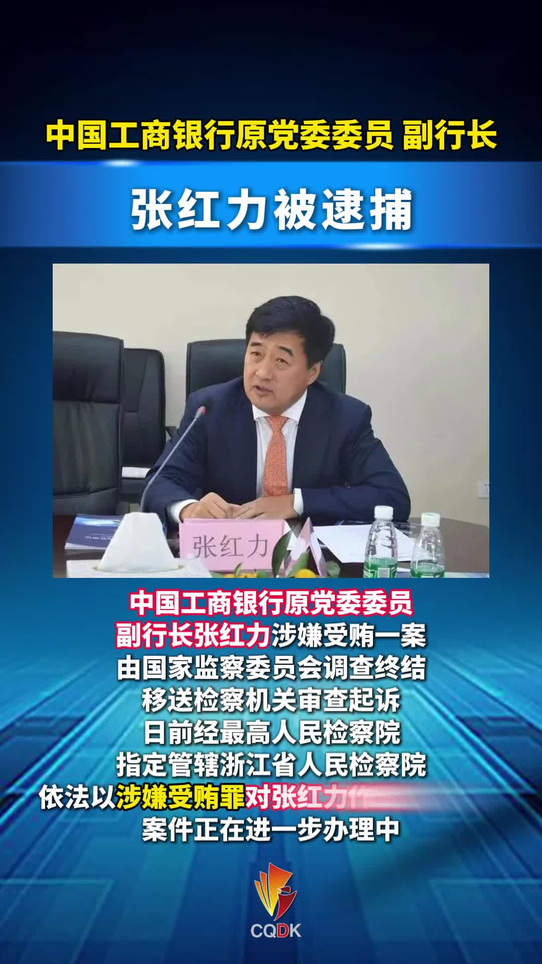 中国工商银行原党委委员、副行长张红力被逮捕