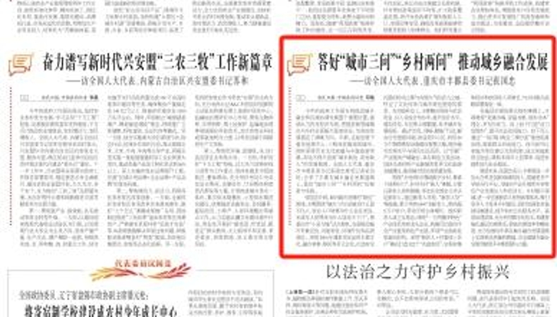 农民日报看重庆｜全国人大代表、重庆市丰都县委书记张国忠：答好“城市三问”“乡村两问”　推动城乡融合发展