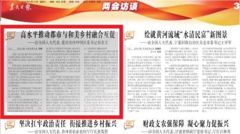 农民日报看重庆｜沙坪坝区委书记祁美文：高水平推动都市与和美乡村融合互促