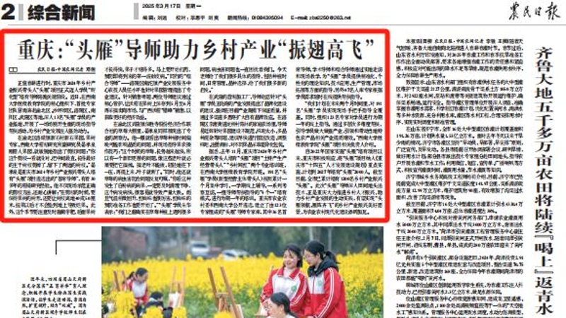 农民日报看重庆｜“头雁”导师助力乡村产业“振翅高飞”