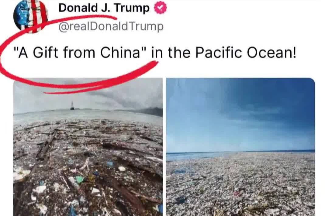 特朗普发3张海上垃圾图声称是“中国的礼物” 结果全是网上旧图或P图#无耻#特朗普#辟谣