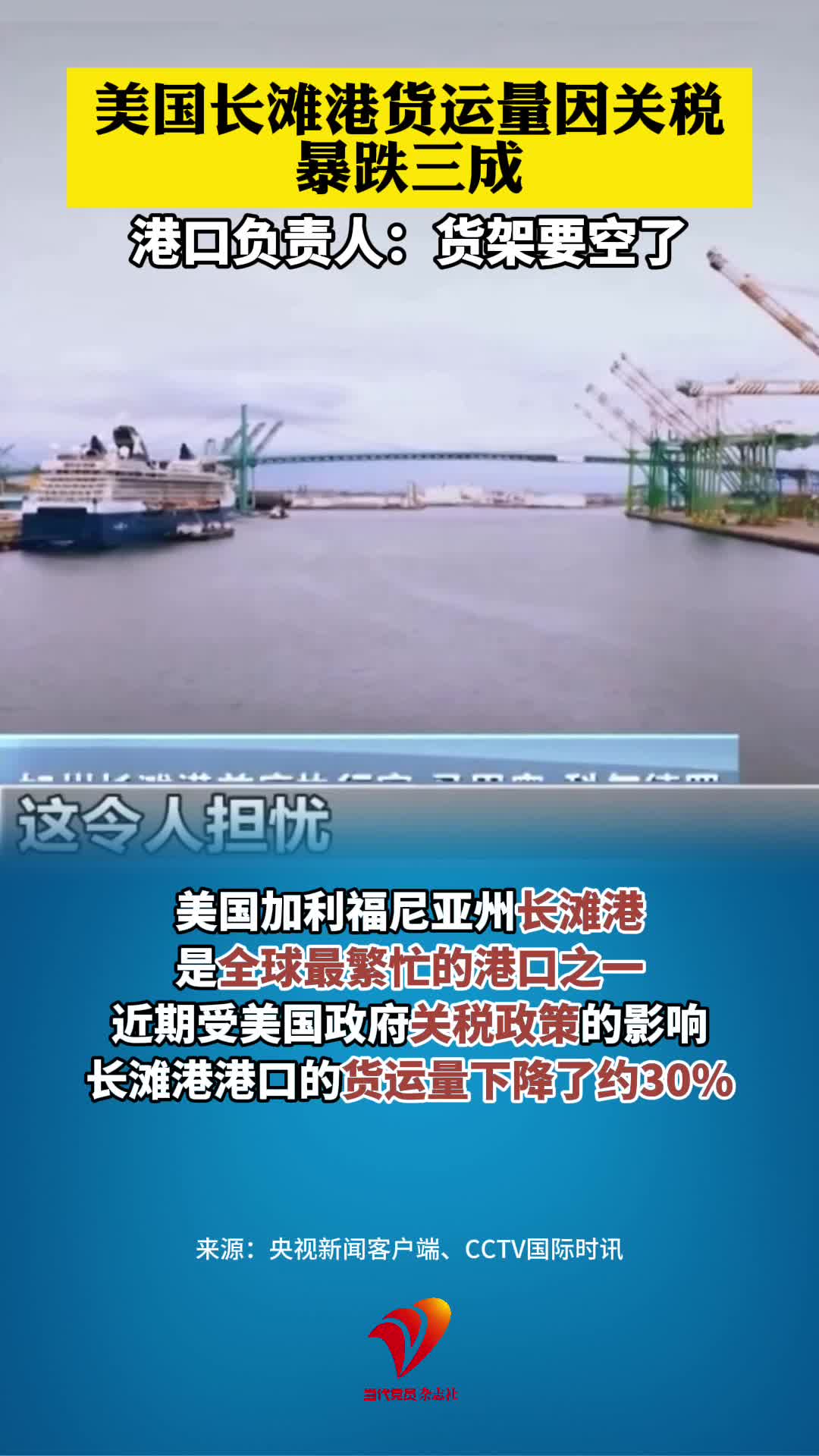美国长滩港货运量因关税暴跌三成，港口负责人：货架要空了