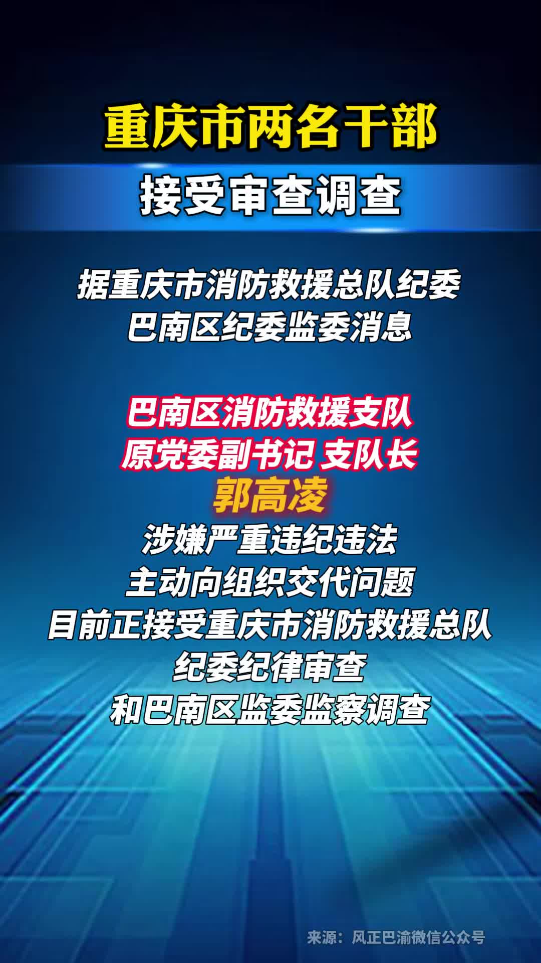 重庆两名干部接受审查调查