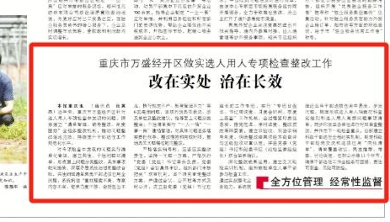 中国组织人事报看重庆｜万盛经开区：改在实处 治在长效