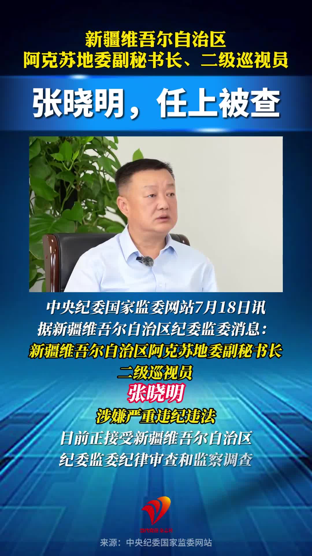 张晓明，任上被查