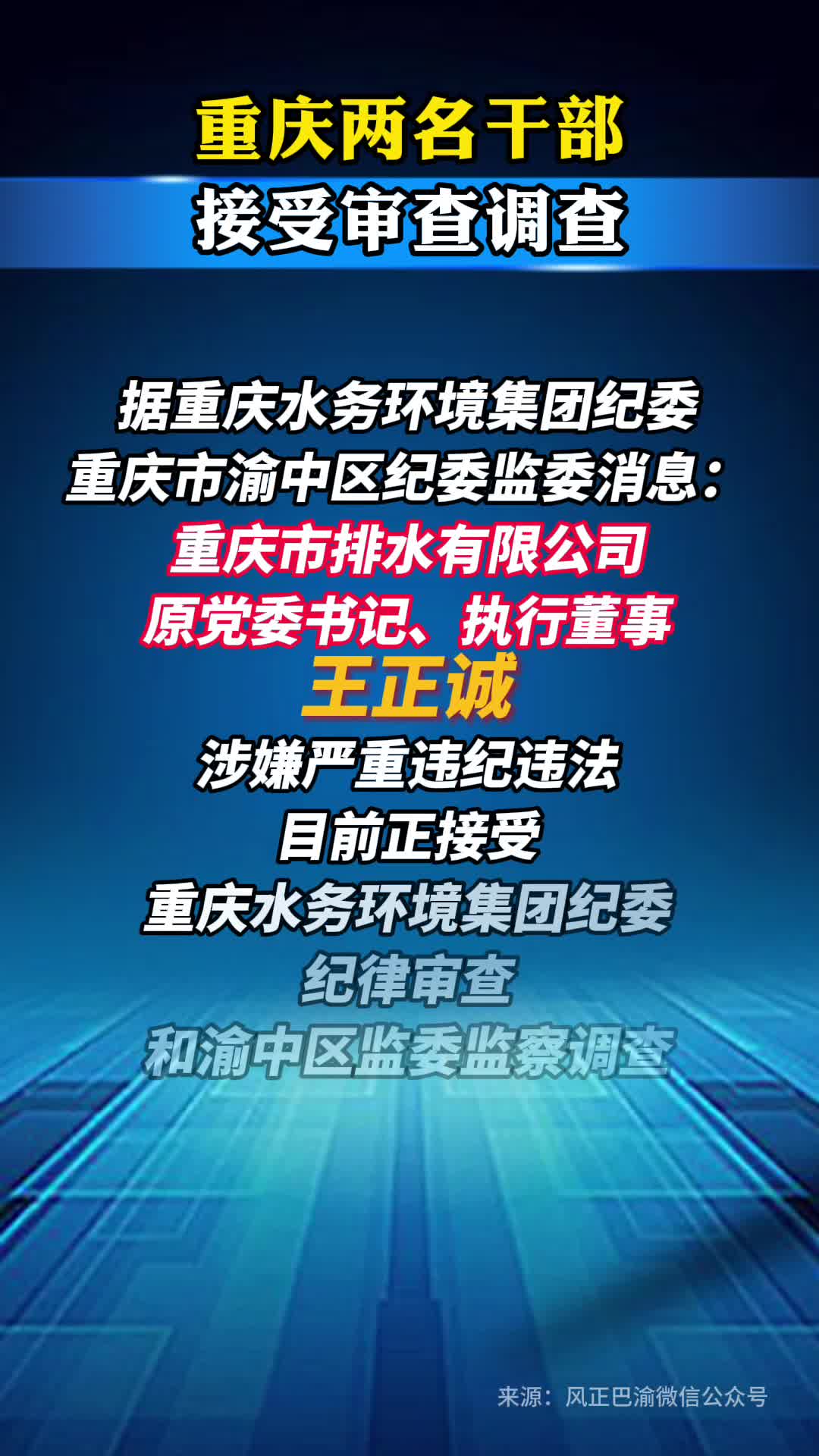 重庆两名干部接受审查调查