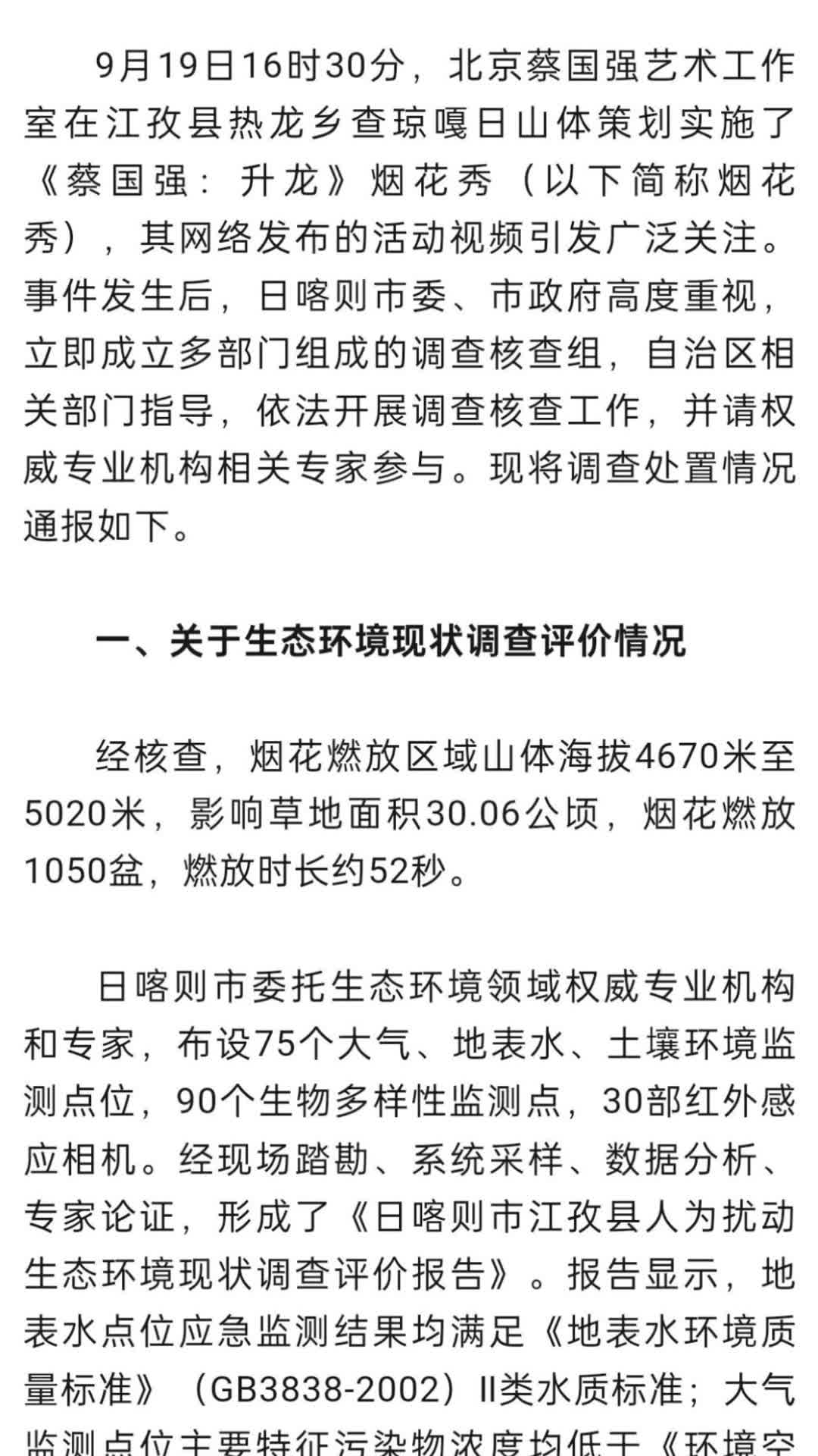 官方通报“蔡国强烟花秀”事件调查处置情况