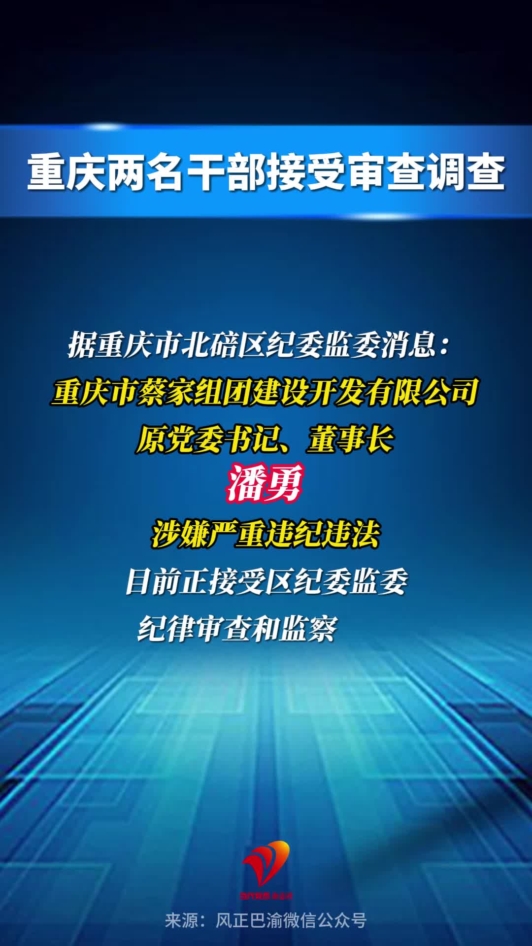 重庆两名干部接受审查调查