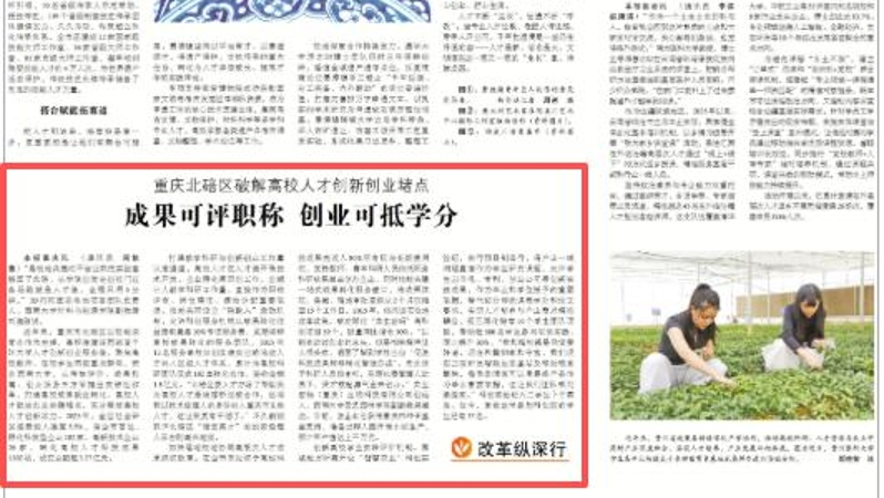 中国组织人事报看重庆｜北碚区破解高校人才创新创业堵点 成果可评职称 创业可抵学分