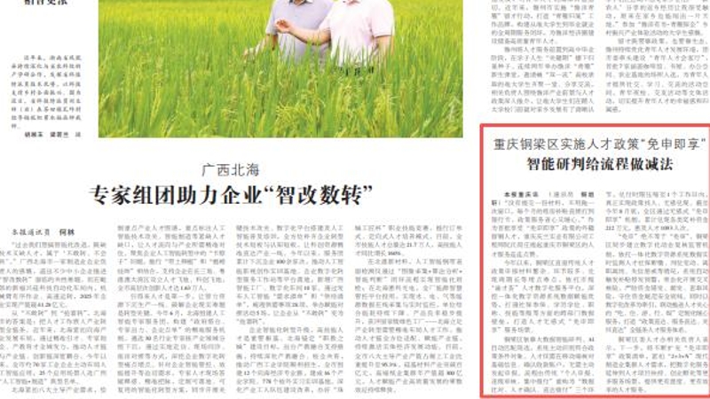 重庆铜梁区实施人才政策“免申即享” 智能研判给流程做减法